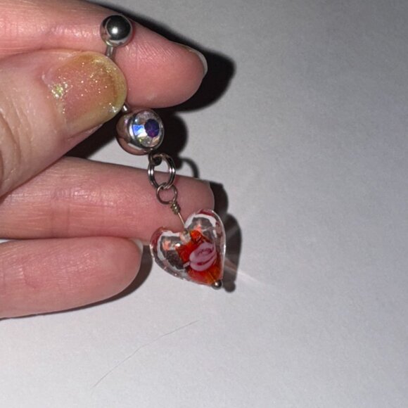 Red Lamp work Glass Heart Dangle Belly Rings - Picture 9 of 9